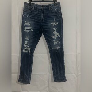 American Eagle Outfitters Men's Distressed Navy Skinny Jeans